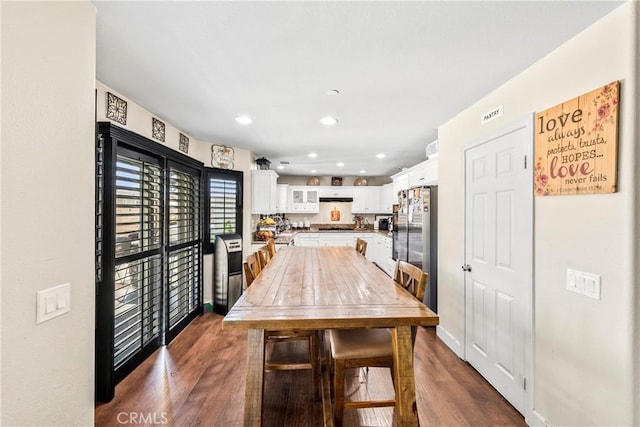 7925 Hemingway Ct, Fontana, CA 92336 - dining space featuring dark wood-type flooring, recessed lighting, and baseboards