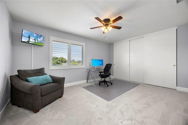 17776 Buena Vista Ave, Yorba Linda, CA 92886 - home office with light carpet, ceiling fan, and baseboards
