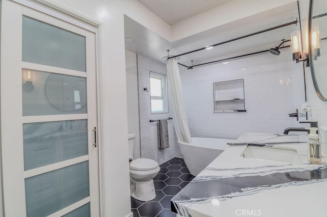 1169 Lyndhurst Dr, Riverside, CA 92507 - full bathroom with toilet, shower / bath combination with curtain, tile patterned floors, and vanity