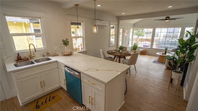 1520 Ohio Ave, Long Beach, CA 90804 - kitchen featuring a sink, dishwashing machine, light wood-style floors, and recessed lighting