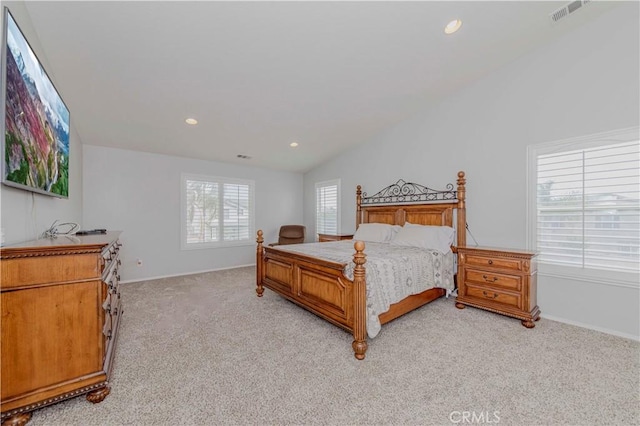 6524 Moonriver St, Eastvale, CA 91752 - bedroom featuring light colored carpet, baseboards, vaulted ceiling, and recessed lighting