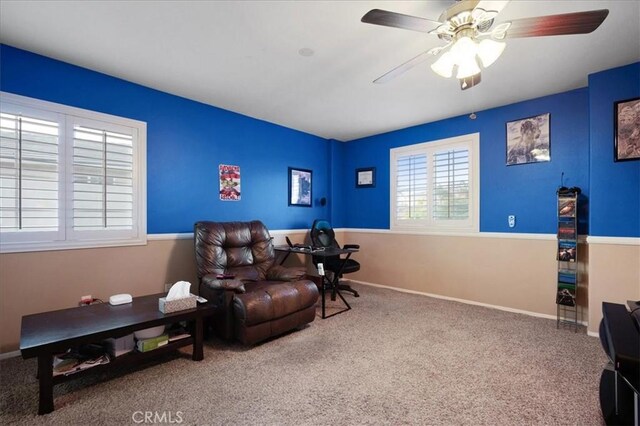 23501 Brigin Pl, Murrieta, CA 92562 - sitting room with carpet, a ceiling fan, and baseboards