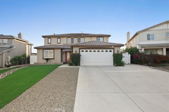 23501 Brigin Pl, Murrieta, CA 92562 - view of front of house with driveway, stucco siding, an attached garage, and a tile roof