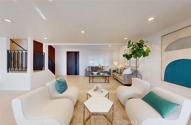 4263 E Ranch Gate Rd, Anaheim Hills, CA 92807 - living area with recessed lighting and stairway