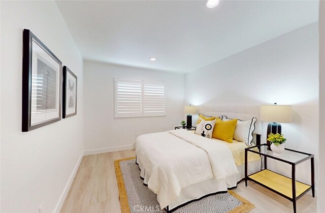 4263 E Ranch Gate Rd, Anaheim Hills, CA 92807 - bedroom with light wood-style flooring, baseboards, and recessed lighting