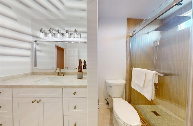 4263 E Ranch Gate Rd, Anaheim Hills, CA 92807 - bathroom featuring toilet, vanity, a shower stall, and tile patterned flooring