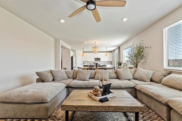 11653 Couples Ct, Beaumont, CA 92223 - living room featuring recessed lighting and a ceiling fan