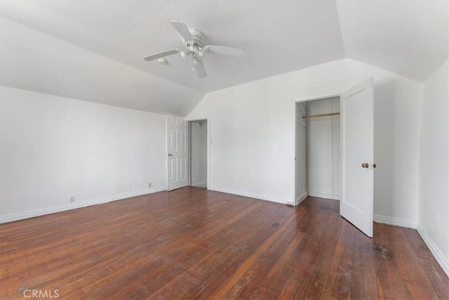 818 6th St, Corning, CA 96021 - unfurnished bedroom with vaulted ceiling, hardwood / wood-style floors, ceiling fan, and baseboards