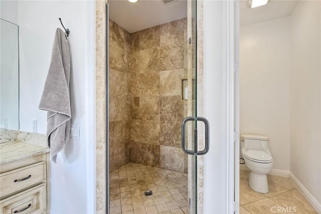 1177 Estee Ct, Fallbrook, CA 92028 - bathroom with a stall shower, tile patterned floors, toilet, vanity, and baseboards