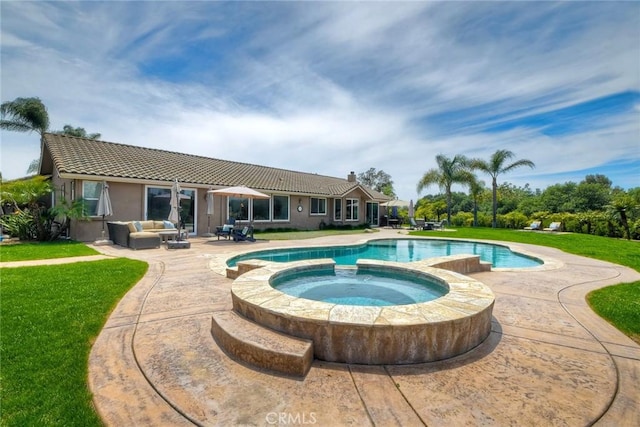 1177 Estee Ct, Fallbrook, CA 92028 - view of pool featuring a yard, a patio, outdoor lounge area, and a pool with connected hot tub