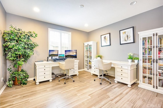 5764 Alcala Way, Riverside, CA 92505 - home office with light wood-style floors, baseboards, recessed lighting, and french doors