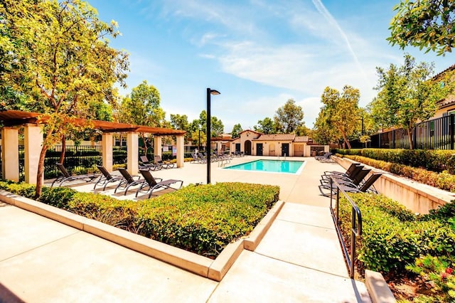 5764 Alcala Way, Riverside, CA 92505 - community pool featuring a patio and a pergola
