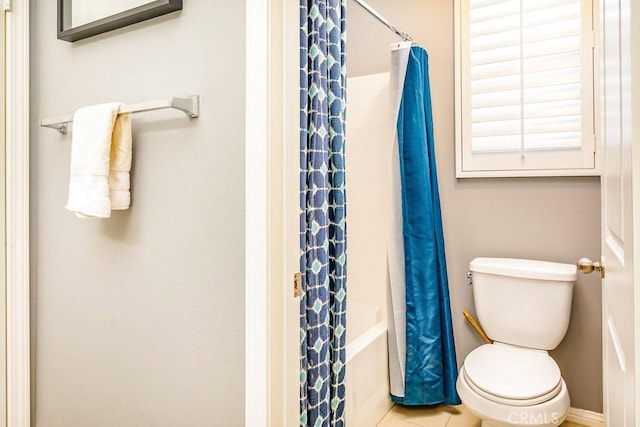 5764 Alcala Way, Riverside, CA 92505 - bathroom with toilet, shower / tub combo with curtain, and tile patterned floors