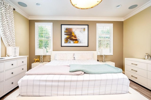 5764 Alcala Way, Riverside, CA 92505 - bedroom with ornamental molding, wood finished floors, and recessed lighting