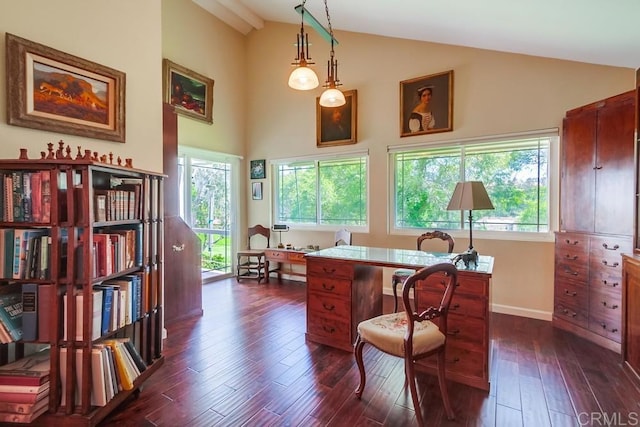 1129 La Casa, San Marcos, CA 92078 - office area featuring dark wood-style flooring and high vaulted ceiling