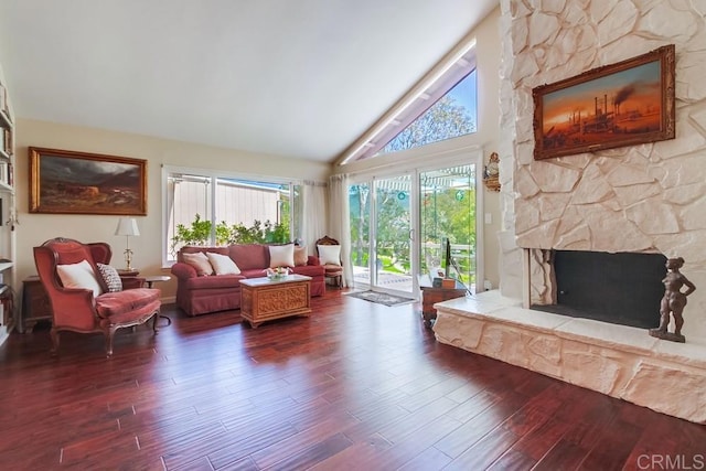 1129 La Casa, San Marcos, CA 92078 - living room featuring plenty of natural light, dark wood finished floors, and high vaulted ceiling