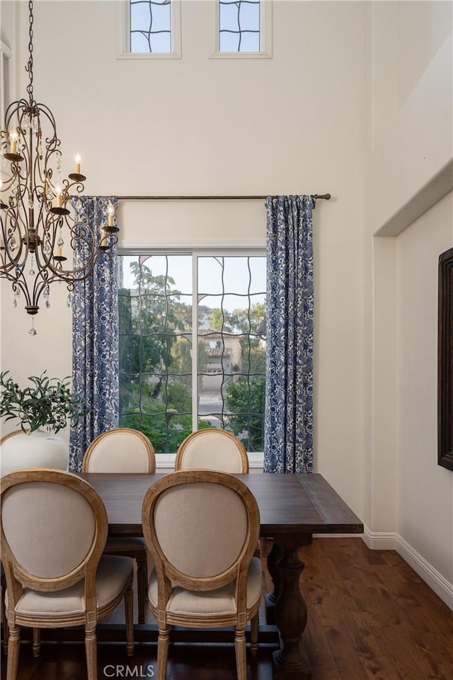 114 Via Monte Picayo, San Clemente, CA 92673 - dining room with a chandelier, wood finished floors, and a high ceiling