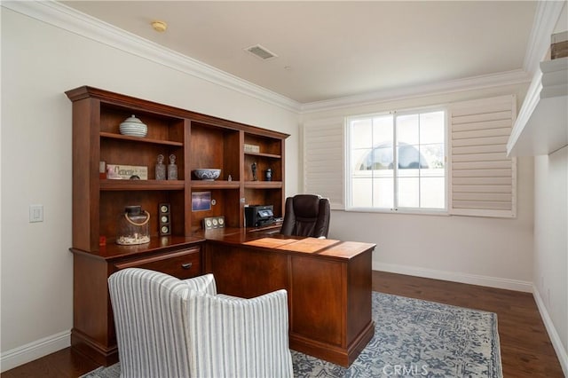 114 Via Monte Picayo, San Clemente, CA 92673 - home office with baseboards, ornamental molding, and wood finished floors