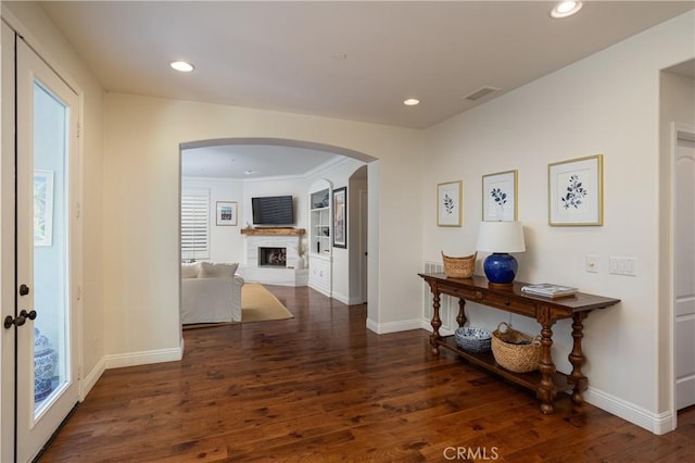 114 Via Monte Picayo, San Clemente, CA 92673 - corridor with wood finished floors, baseboards, recessed lighting, and arched walkways