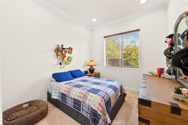 42302 Oregon Trl, Murrieta, CA 92562 - carpeted bedroom featuring baseboards, crown molding, and recessed lighting