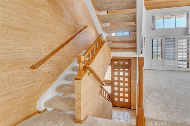 1110 Esplanade Unit 6, Redondo Beach, CA 90277 - stairway with carpet, a high ceiling, and baseboards