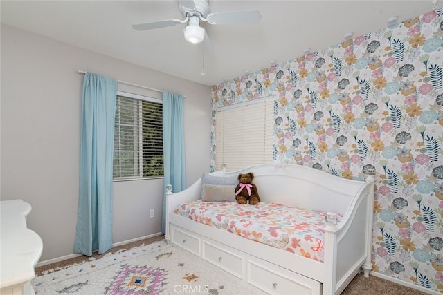 43340 Corte Barbaste, Temecula, CA 92592 - bedroom featuring light carpet, baseboards, and a ceiling fan