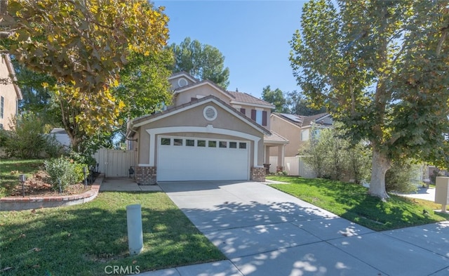 43340 Corte Barbaste, Temecula, CA 92592 - traditional-style house with concrete driveway, brick siding, a garage, and a gate