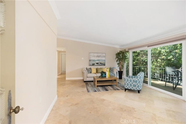 124 Via Estrada Unit O, Laguna Woods, CA 92637 - living area featuring crown molding and baseboards