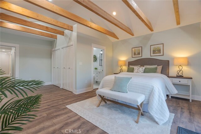 1322 N June St, Los Angeles, CA 90028 - bedroom featuring wood finished floors, baseboards, and ensuite bathroom