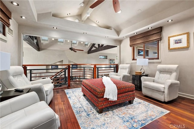 7626 E Saddlehill Trl, Orange, CA 92869 - living room with a ceiling fan, hardwood / wood-style floors, and recessed lighting