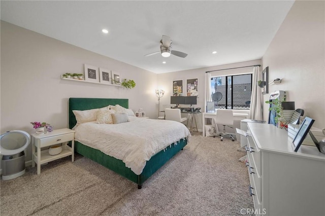 1140 Pacific Ave Unit 10, Long Beach, CA 90813 - bedroom with light carpet, a desk, recessed lighting, and ceiling fan