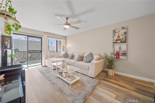 1140 Pacific Ave Unit 10, Long Beach, CA 90813 - living room featuring ceiling fan, wood finished floors, and baseboards