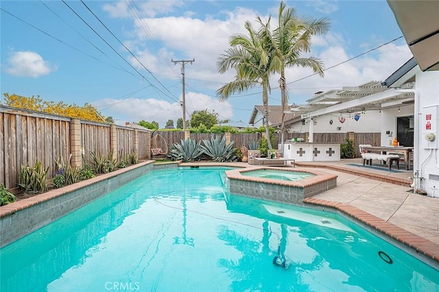 6324 E Colorado St, Long Beach, CA 90803 - view of pool featuring area for grilling, a patio area, a pool with connected hot tub, and a fenced backyard