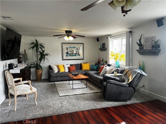 1767 W Chandeleur Dr, San Pedro, CA 90732 - living area with ceiling fan, wood finished floors, and baseboards