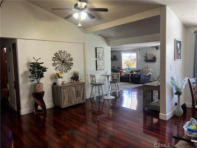 1767 W Chandeleur Dr, San Pedro, CA 90732 - hallway with lofted ceiling, wood finished floors, and baseboards