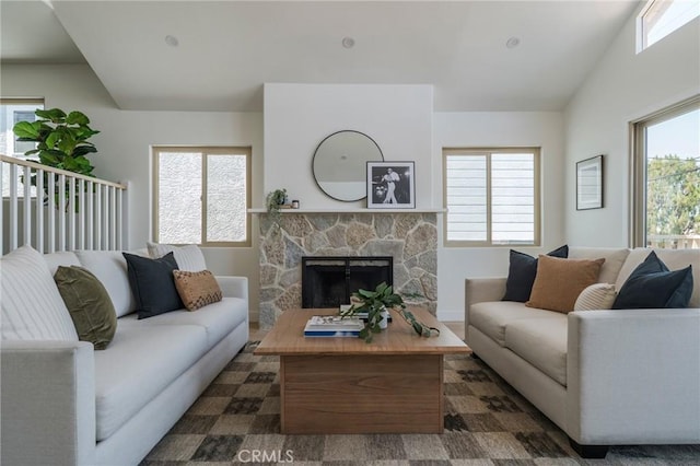 1709 Wollacott St, Redondo Beach, CA 90278 - living area featuring healthy amount of natural light and a stone fireplace