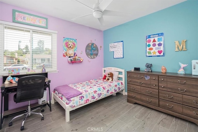 23021 Posada Dr, Valencia, CA 91354 - bedroom featuring light wood-style flooring and a ceiling fan