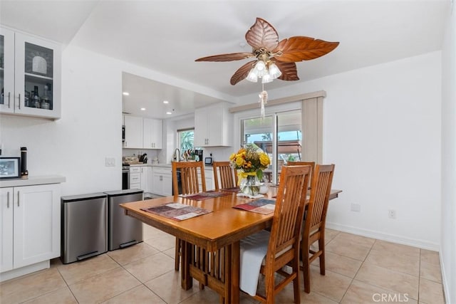 2922 Estancia, San Clemente, CA 92673 - dining space featuring light tile patterned floors, a ceiling fan, baseboards, and recessed lighting