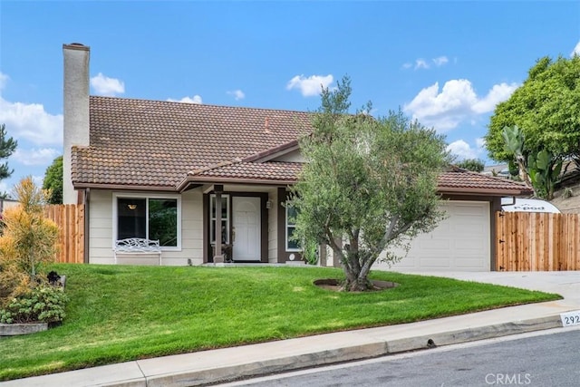 2922 Estancia, San Clemente, CA 92673 - view of front of house featuring a garage, a tiled roof, driveway, and a chimney