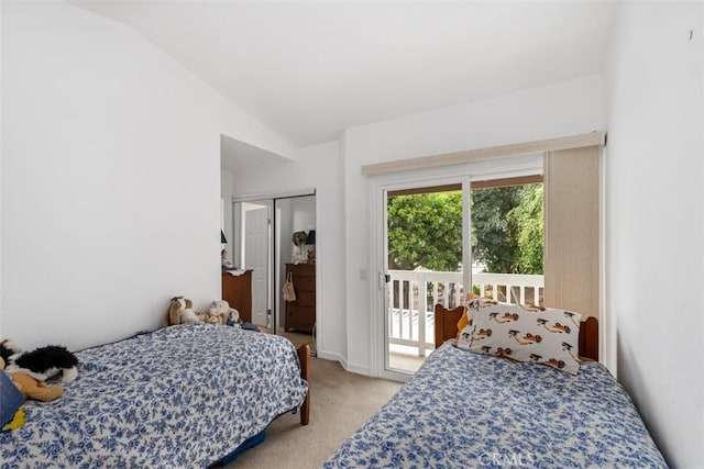 2922 Estancia, San Clemente, CA 92673 - bedroom with access to outside, lofted ceiling, and light carpet