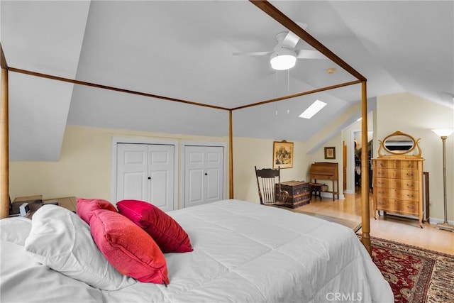 2309 E Glenoaks Blvd, Glendale, CA 91206 - bedroom with lofted ceiling, wood finished floors, multiple closets, and a ceiling fan