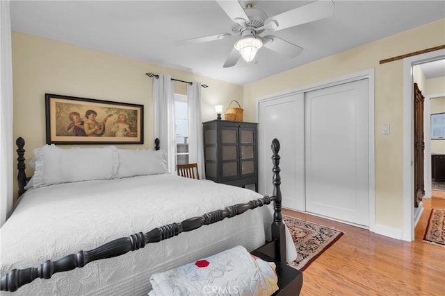 2309 E Glenoaks Blvd, Glendale, CA 91206 - bedroom with wood finished floors, a closet, baseboards, and a ceiling fan