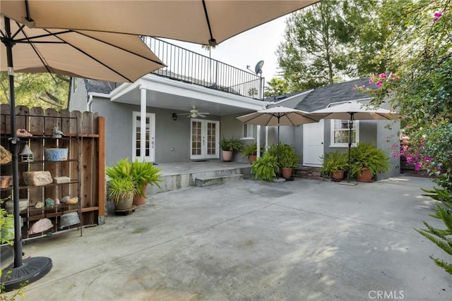2309 E Glenoaks Blvd, Glendale, CA 91206 - view of patio / terrace with french doors, a balcony, and a ceiling fan