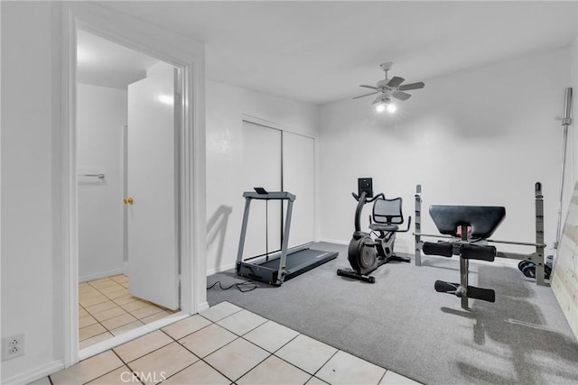 2309 E Glenoaks Blvd, Glendale, CA 91206 - exercise room with a ceiling fan, carpet, tile patterned floors, and baseboards