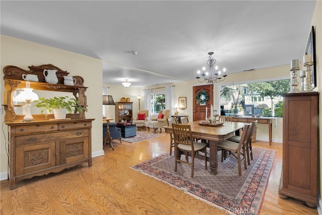 2309 E Glenoaks Blvd, Glendale, CA 91206 - dining area featuring a chandelier, healthy amount of natural light, light wood-type flooring, and baseboards