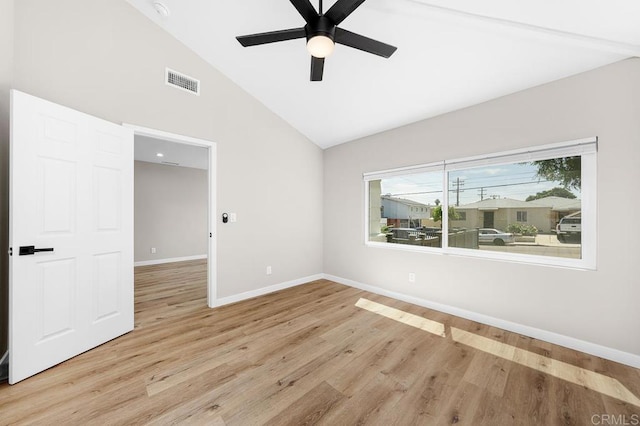 49694971-4973 N 72nd St, San Diego, CA 92115 - unfurnished room featuring baseboards, a ceiling fan, light wood finished floors, and high vaulted ceiling