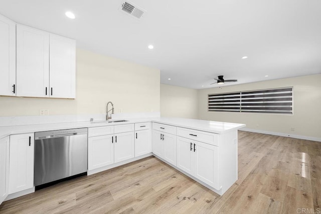 49694971-4973 N 72nd St, San Diego, CA 92115 - kitchen featuring dishwasher, a sink, ceiling fan, white cabinetry, and light wood finished floors