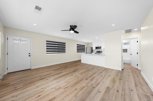 49694971-4973 N 72nd St, San Diego, CA 92115 - unfurnished living room with a ceiling fan, light wood-type flooring, recessed lighting, and baseboards