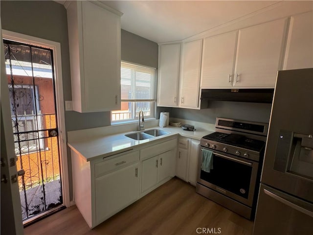 1735 Chestnut Ave, Long Beach, CA 90813 - kitchen featuring stainless steel appliances, under cabinet range hood, wood finished floors, and light countertops