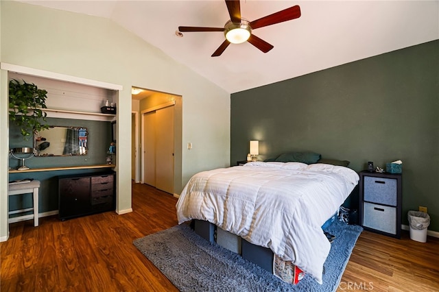 13 Avante Way, Chico, CA 95973 - bedroom with lofted ceiling, wood finished floors, a ceiling fan, baseboards, and multiple closets